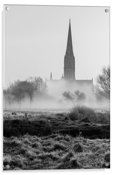  View of Salisbury Cathedral Mono Acrylic by Paul Chambers