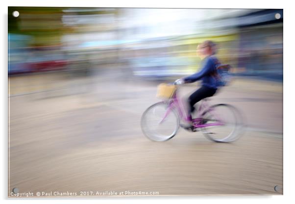 Cycling In Cambridge Acrylic by Paul Chambers