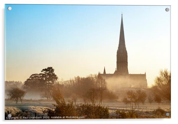 Majestic Salisbury Cathedral in Winter Acrylic by Paul Chambers