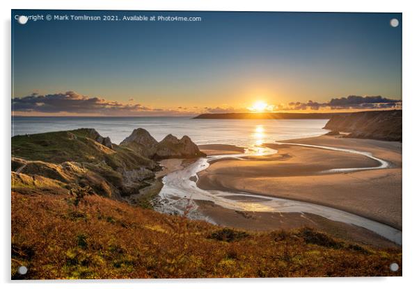 Sunset Over Three Cliffs Bay Acrylic by Mark Tomlinson