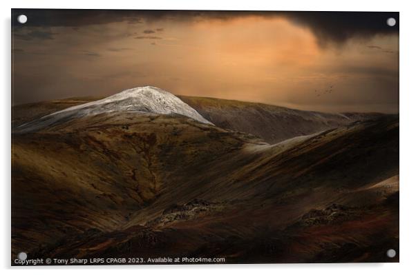SNOW CAPPED - THE HELVELLYN RANGE , LAKE DISTRICT IN WINTER Acrylic by Tony Sharp LRPS CPAGB