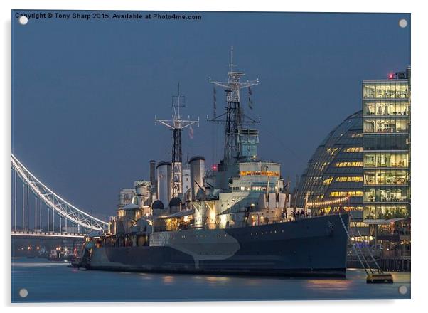  HMS Belfast at Night Acrylic by Tony Sharp LRPS CPAGB