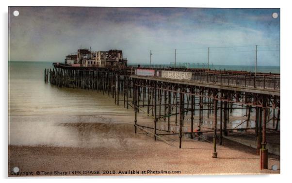 HASTINGS' PIER, EAST SUSSEX - AFTER THE FIRE Acrylic by Tony Sharp LRPS CPAGB