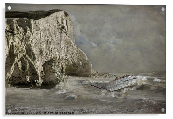 WRECK AT SEAFORD HEAD NEAR EASTBOURNE Acrylic by Tony Sharp LRPS CPAGB