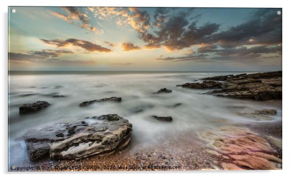 ROCKS AND SUNSET - HASTINGS, E. SUSSEX Acrylic by Tony Sharp LRPS CPAGB