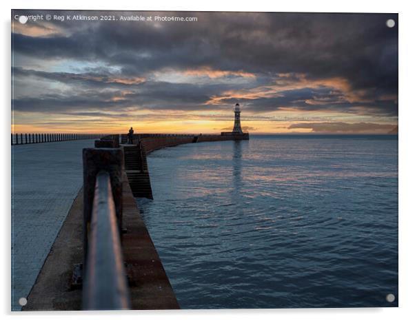 Roker Pier and Lighthouse Sunrise Acrylic by Reg K Atkinson