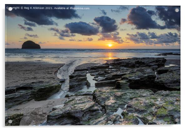 Cornish Sunset Acrylic by Reg K Atkinson