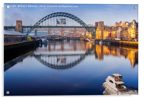 Newcastle Three Bridges Over The Tyne Acrylic by Reg K Atkinson