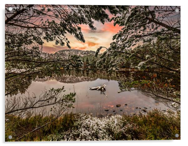 Winter Sunset at The Loch Acrylic by Reg K Atkinson