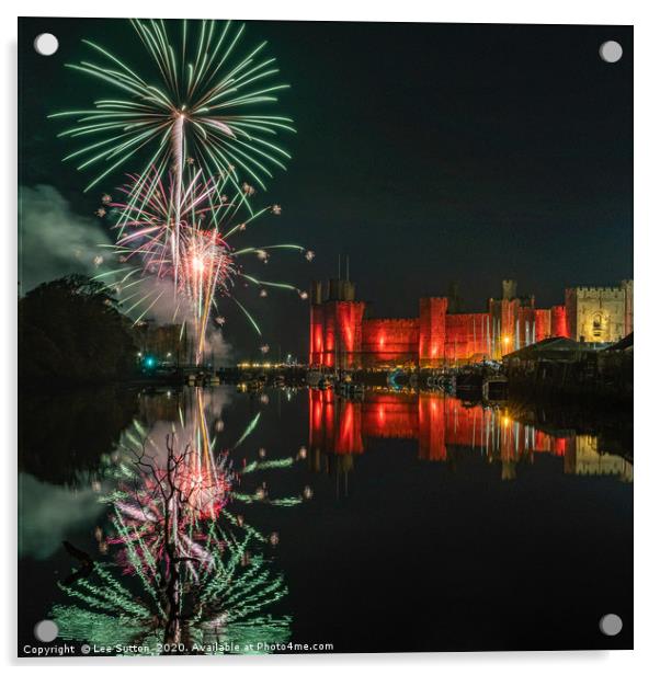 Caernarfon castle fireworks Acrylic by Lee Sutton