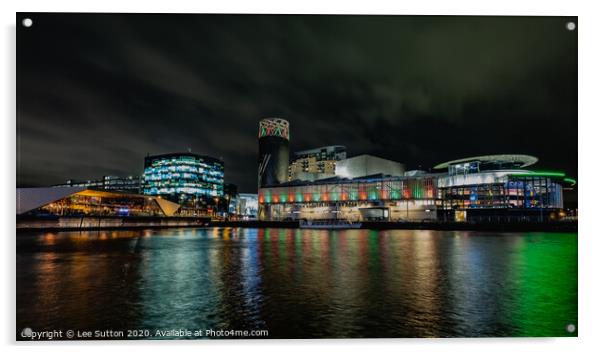 Media City at Night Acrylic by Lee Sutton