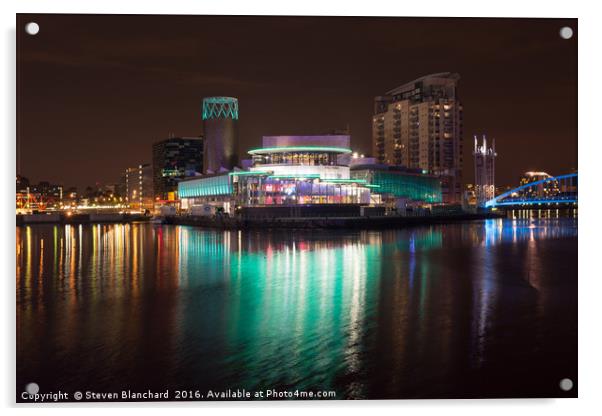 Quays theatre Manchester media city Acrylic by Steven Blanchard