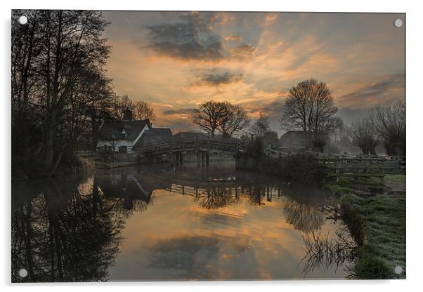  Sunrise at Bridge Cottage Flatford Acrylic by Nick Rowland