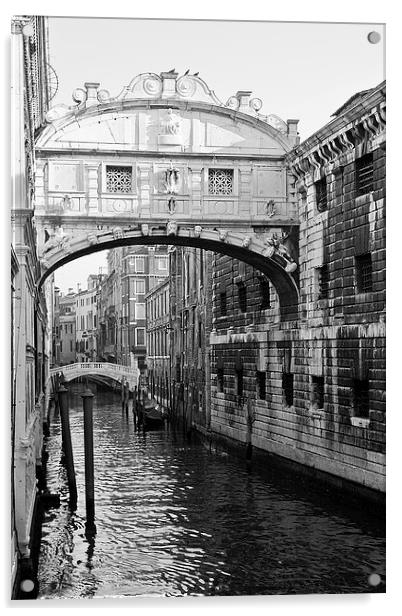 Venice Bridge of Sighs B&W Acrylic by John Hickey-Fry