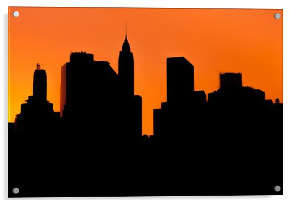  Lower Manhattan Sunset Silhouette Acrylic by Johannes Valkama