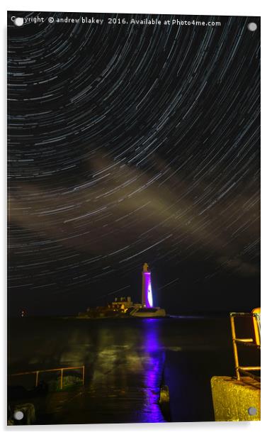 St Marys Lighthouse Star Trail Acrylic by andrew blakey