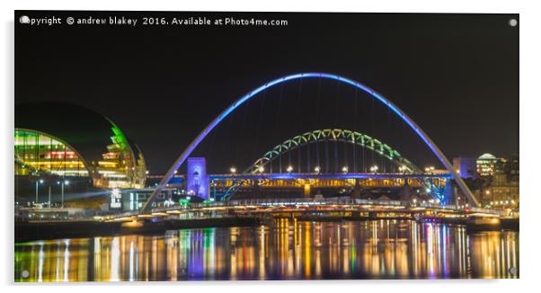 The Enchanting Nighttime Beauty of Tyne Bridges an Acrylic by andrew blakey