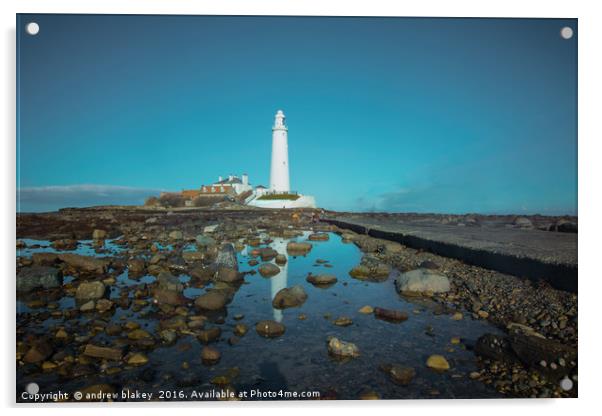 St Marys Lighthouse causeway Acrylic by andrew blakey