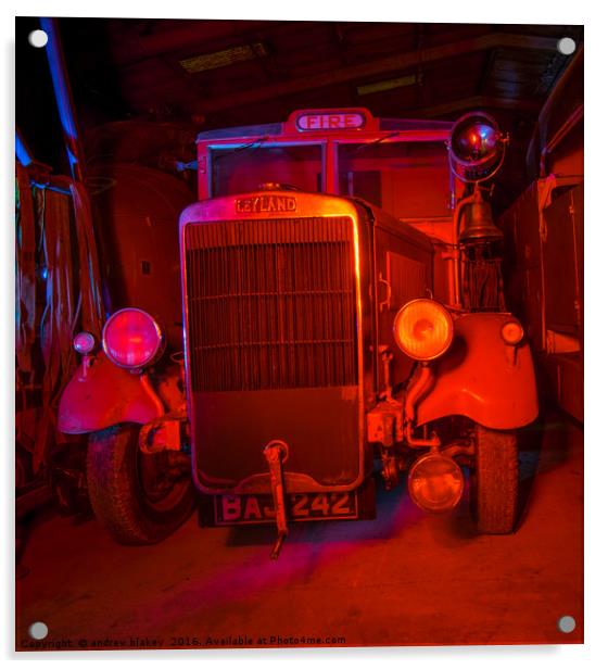 vintage Fire engine bathed in red light Acrylic by andrew blakey