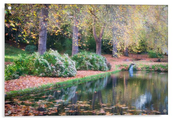 St Fagans Castle lake, Autumn Acrylic by Richard Downs