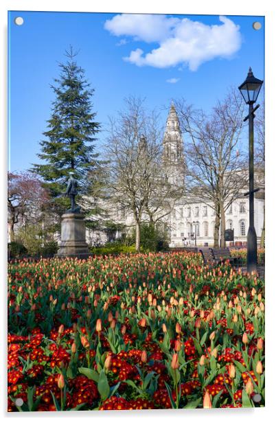 City Hall, Cardiff at Springtime Acrylic by Richard Downs