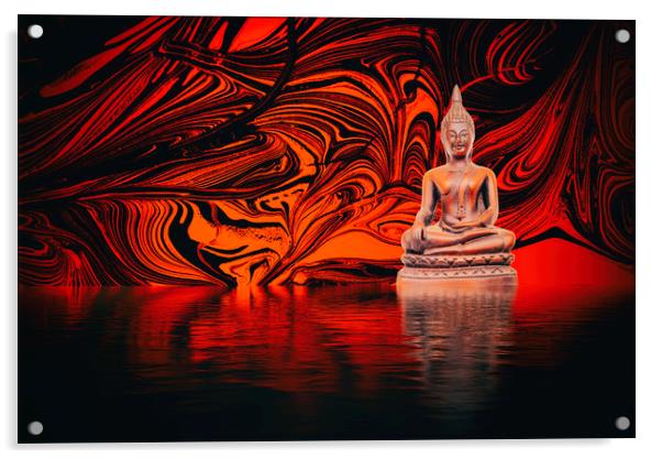 Buddha on a Lake Acrylic by John Williams