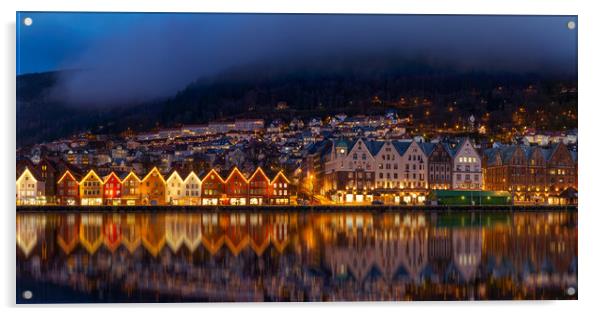 Bergen Harbor at Night Acrylic by Eirik Sørstrømmen