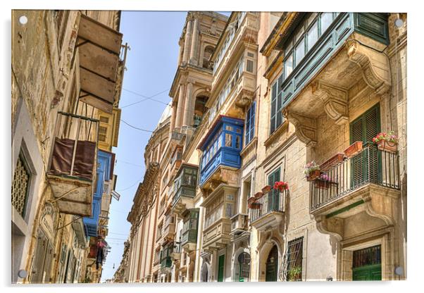 Balconies in Valletta Acrylic by David Stanforth