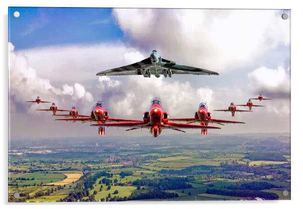 Red Arrows and Vulcan in Formation Acrylic by David Stanforth