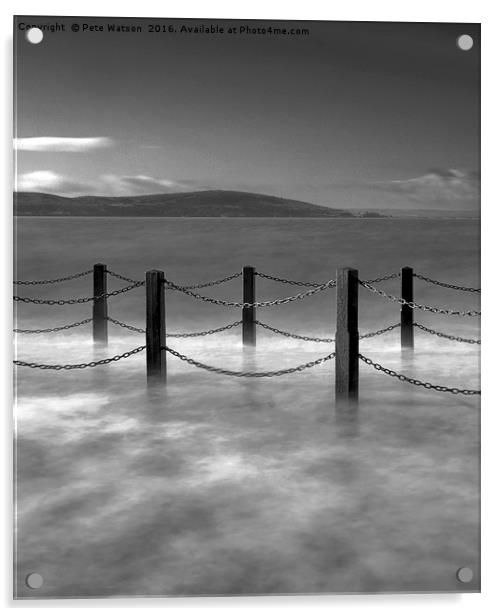 Waves and safety fence on the causeway Acrylic by Pete Watson