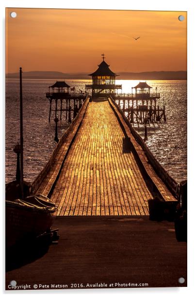 Clevedon Pier at Sunset Acrylic by Pete Watson