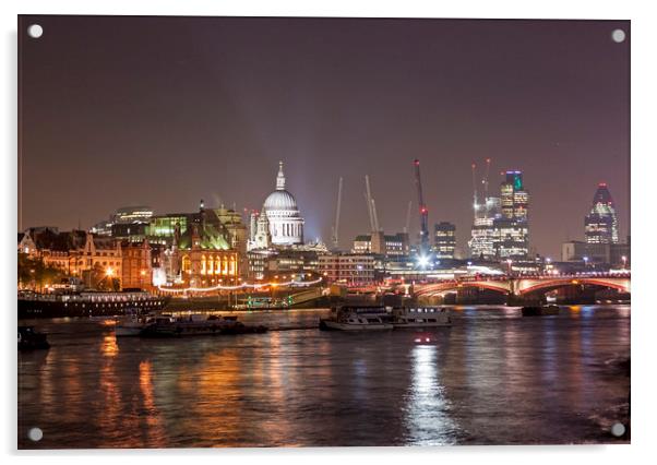 London Skyline at Night Acrylic by Darren Willmin
