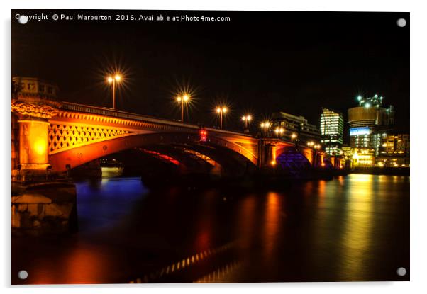 Blackfriars Bridge Illuminated in Orange Acrylic by Paul Warburton
