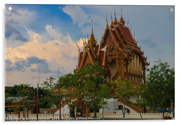 The Wat at Wat Ban Rai Acrylic by Annette Johnson
