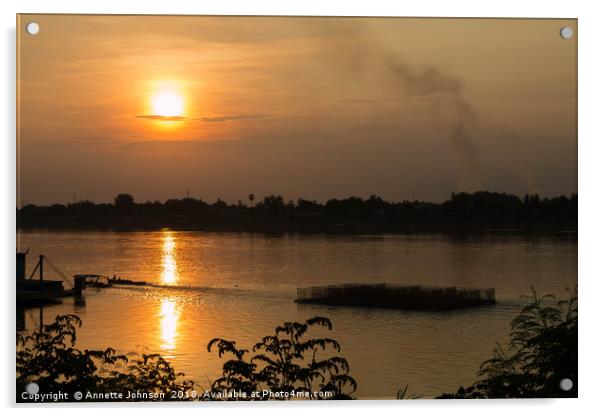 Sunset on the Mekong River Acrylic by Annette Johnson