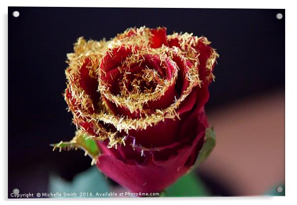Golden Red Rose Acrylic by Michelle Smith