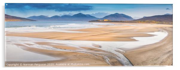 Luskentyre beach panorama Acrylic by Norman Ferguson