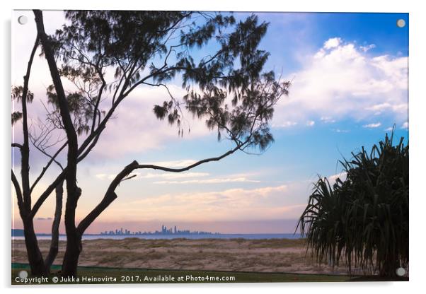 Gold Coast Skyline Behind The Branches Acrylic by Jukka Heinovirta