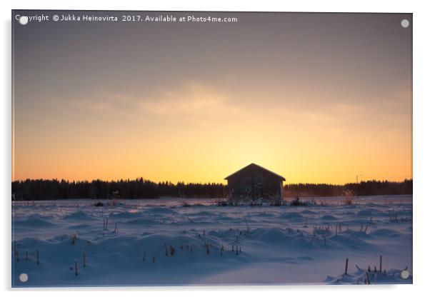 Setting Sun Over The Fields Acrylic by Jukka Heinovirta