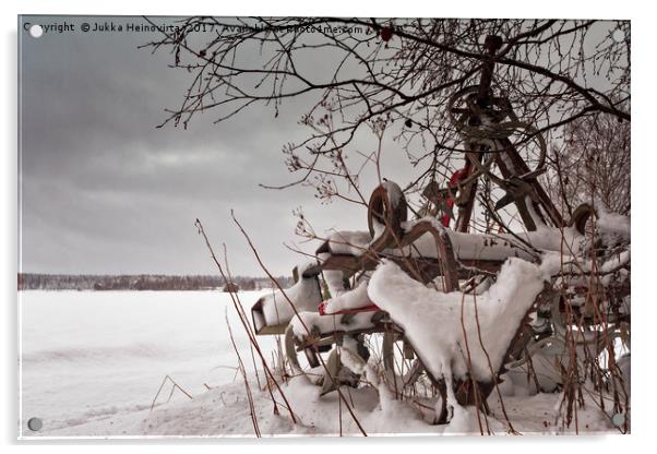 Snow Covered Farming Equipment Acrylic by Jukka Heinovirta