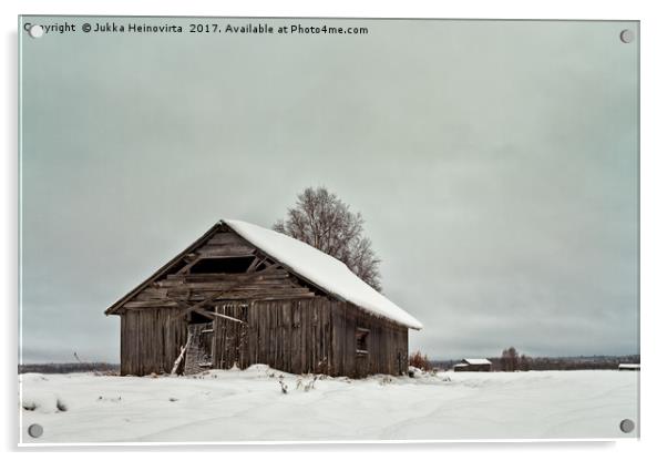 Barns On The Snowy Fields Acrylic by Jukka Heinovirta