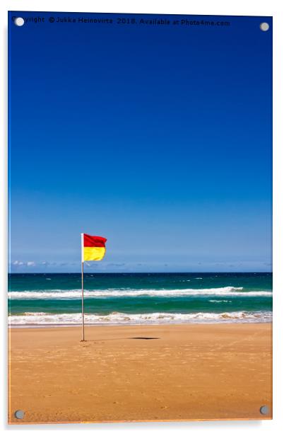 Lonely Life Saver Flag On Australian Beach Acrylic by Jukka Heinovirta