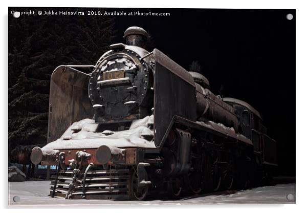 Old Steam Engine Covered With Snow Acrylic by Jukka Heinovirta