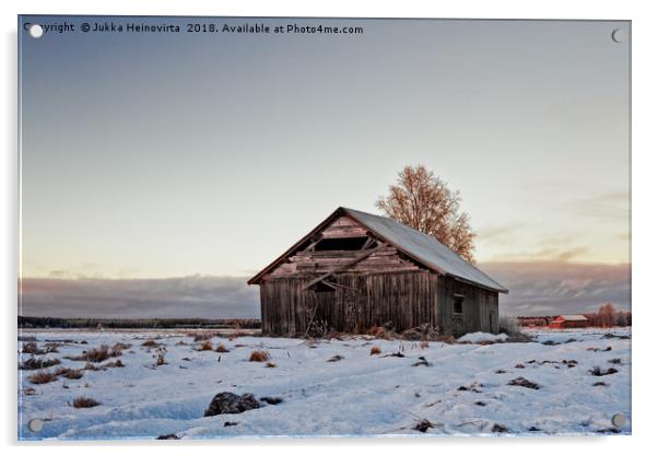 Abandoned Barn House In The Early Winter Sunset Acrylic by Jukka Heinovirta