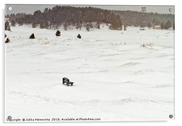 Lonely Bench By The Dunes Acrylic by Jukka Heinovirta