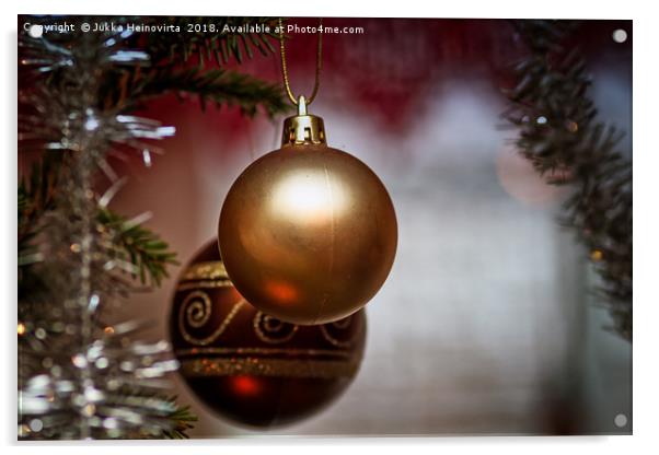 Two Baubles On A Christmas Tree Acrylic by Jukka Heinovirta