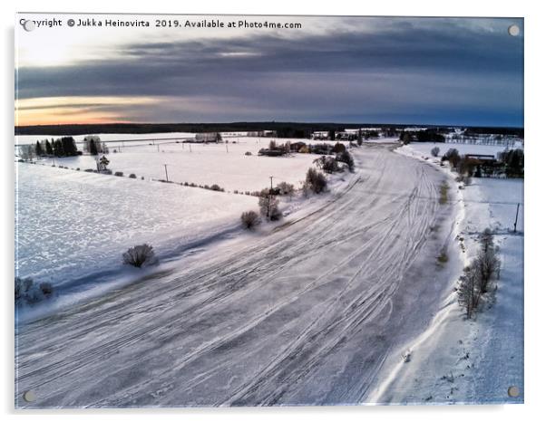 Aerial View Of The Icy River Acrylic by Jukka Heinovirta