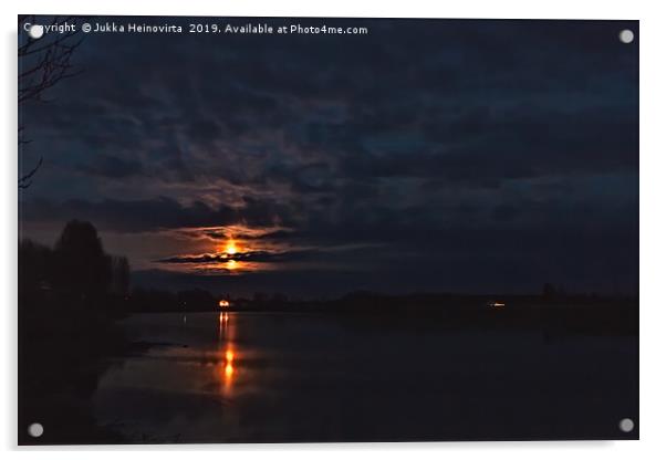 Dark Sky Over The River Acrylic by Jukka Heinovirta