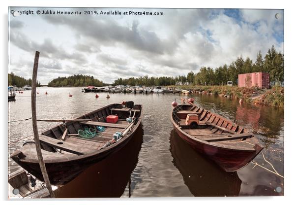 Two Old Fishing Boats Acrylic by Jukka Heinovirta