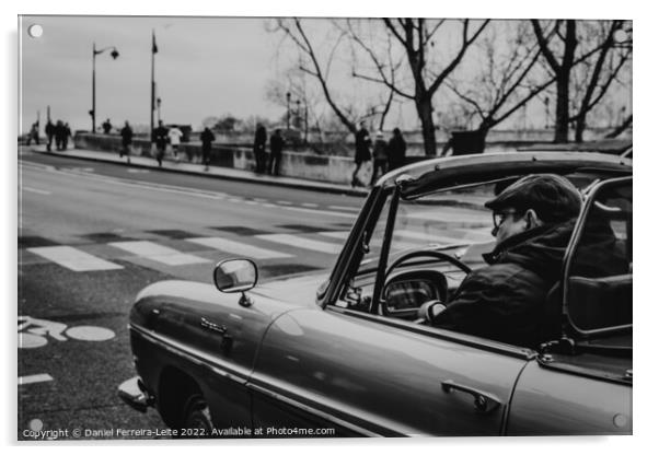 Convertible classic car at paris street Acrylic by Daniel Ferreira-Leite